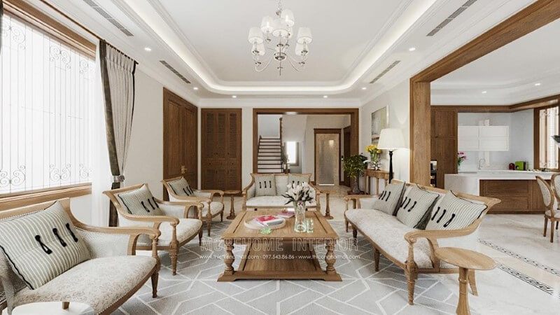 Thiết kế nội thất gỗ tự nhiên cho phòng khách biệt thưnhà phố đẹphiện đại