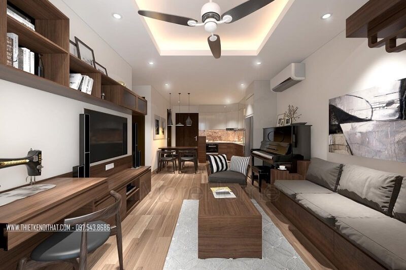 Mẫu bàn trà đẹp với kiểu dáng nhỏ gọn, phù hợp với không gian phòng khách diện tích vừa, nhỏ
